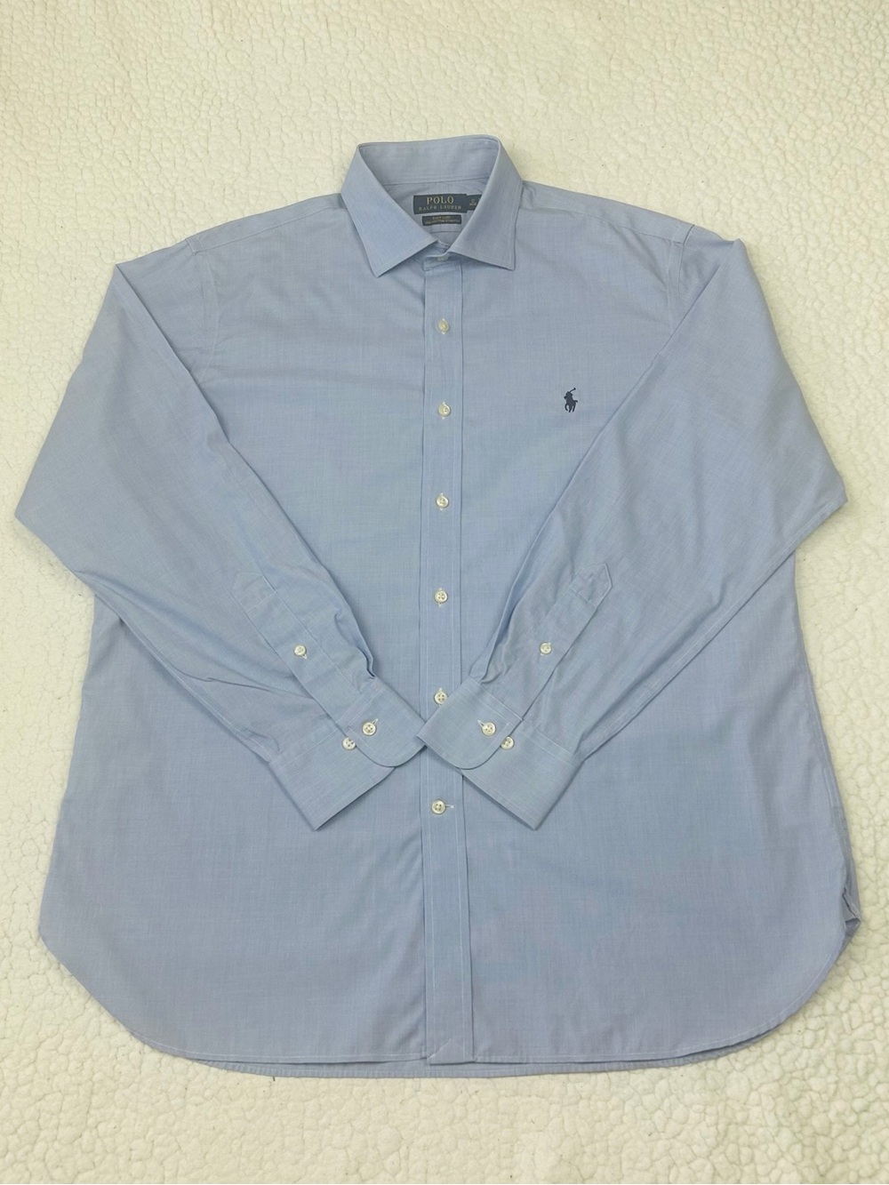 Polo Ralph Lauren Dress Shirt Men's 17/34/35 Blue Button Stretch Navy Pony